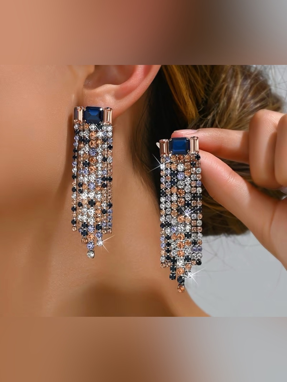 Fashion Fringe Earrings- Navy, pink, & silver